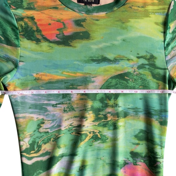 AFRM Mirza Mini Dress Long Sleeve Mesh Green Thumbhole Size XS - Picture 6 of 9